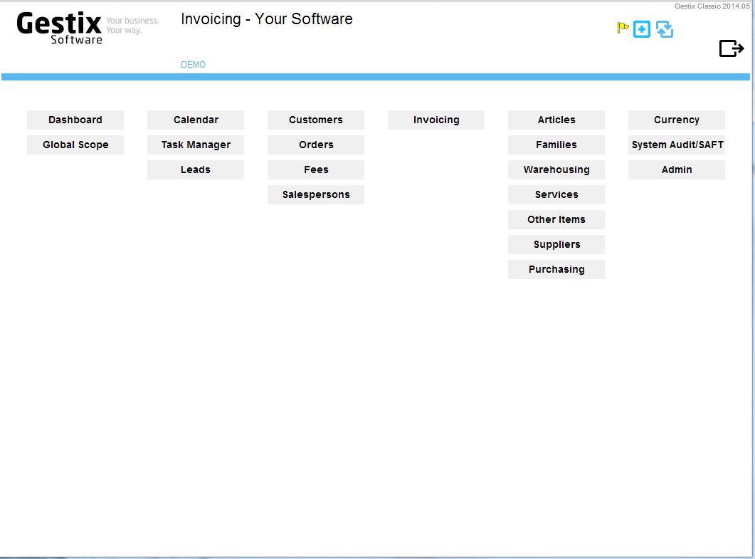 Gestix is ready, showing the main menu