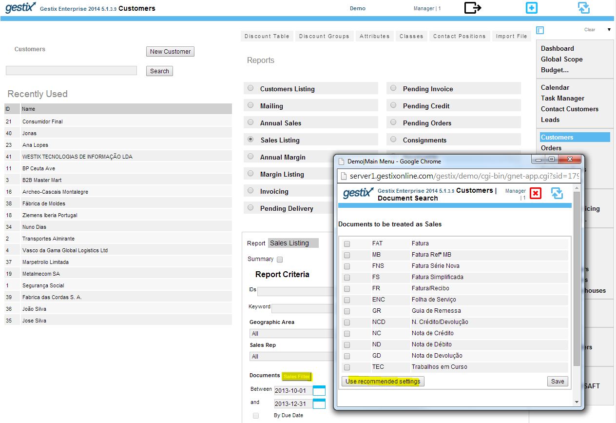 (Leave all blank to let Gestix automatically select the pertaining documents)