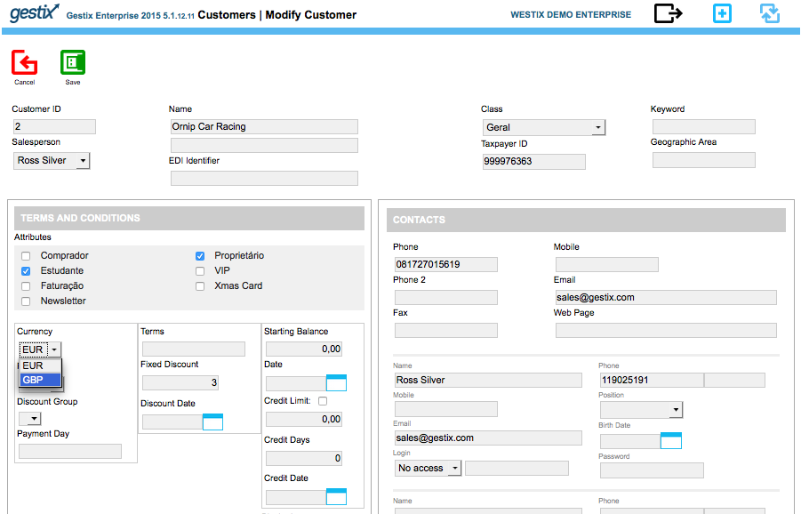 Customers | Modify Customer - defining customer's preferred currency